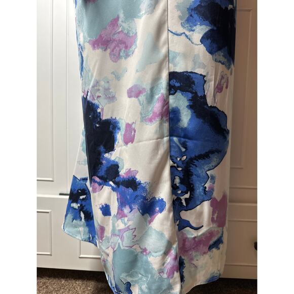 Banana Republic Halter Maxi Dress Blue Purple Watercolor Sz XL Backless Evening - Picture 6 of 13